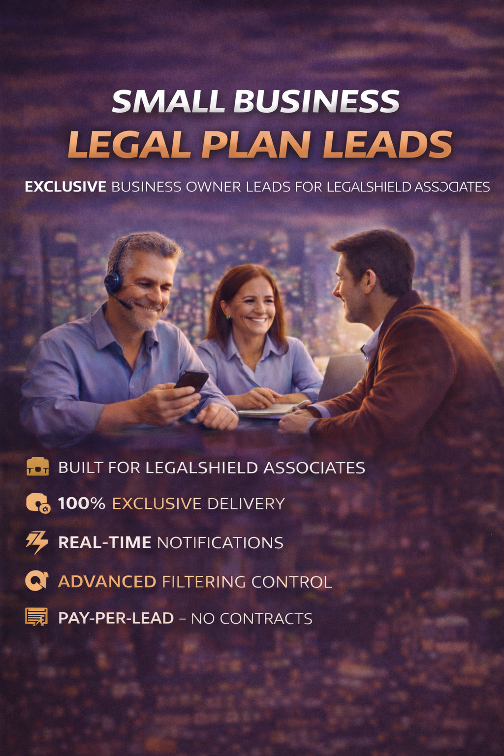 Small Business Legal Plan Leads for LegalShield Associates – Exclusive real-time business owner enquiries